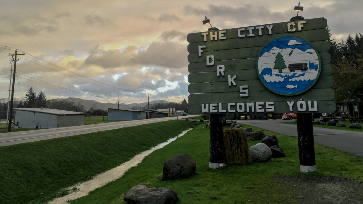 Welcome Sign for Forks, Washington